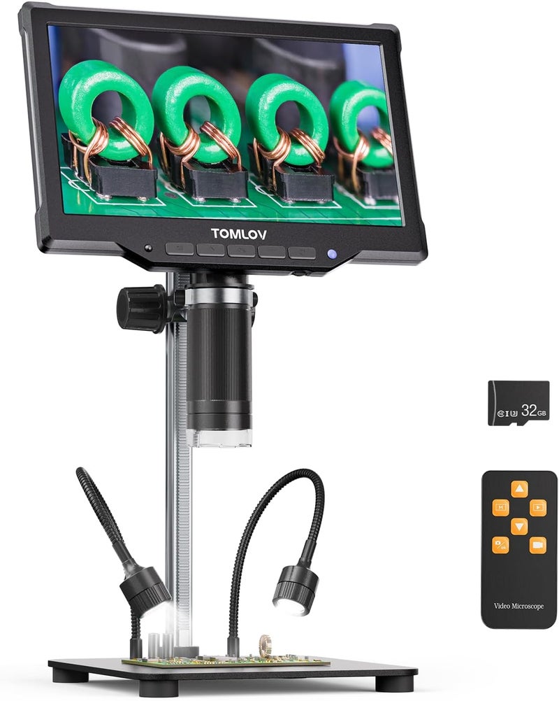 TOMLOV DM10 10.1" Digital Microscope: 1080P 1200X HD IPS Coin Microscope Magnifier for Error Coins with Light, 16MP LCD Soldering Microscopes for Adults with Screen, PC View, 32GB - Image 1